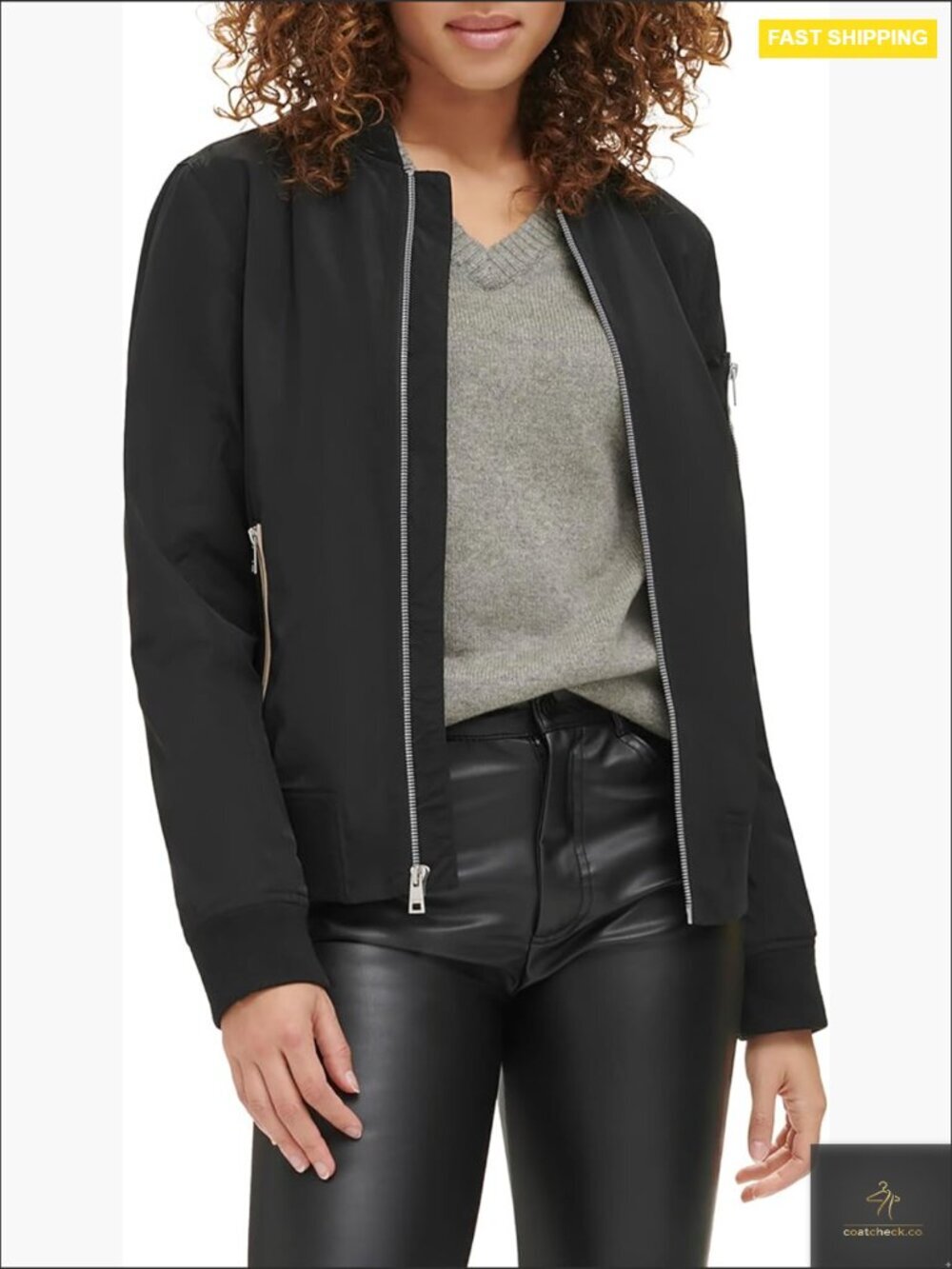 Lightweight Bomber Jacket Classic Aviator Style Straight Fit Long Sleeve Zip Up